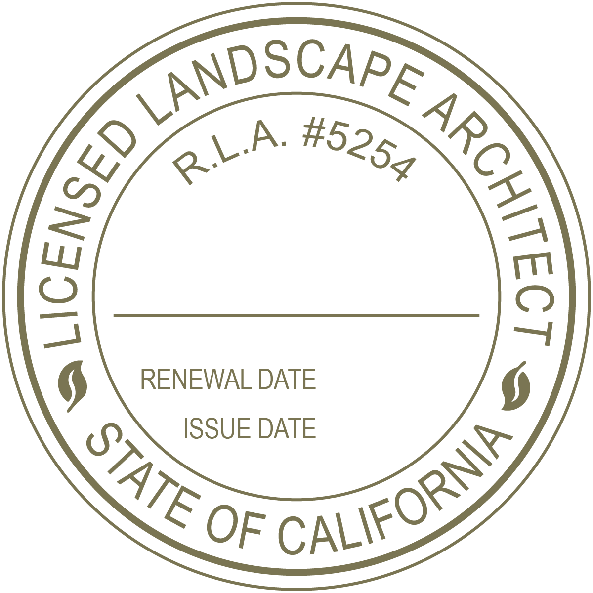 Licensed Landscape Architect State of California R.L.. #5254 official stamp